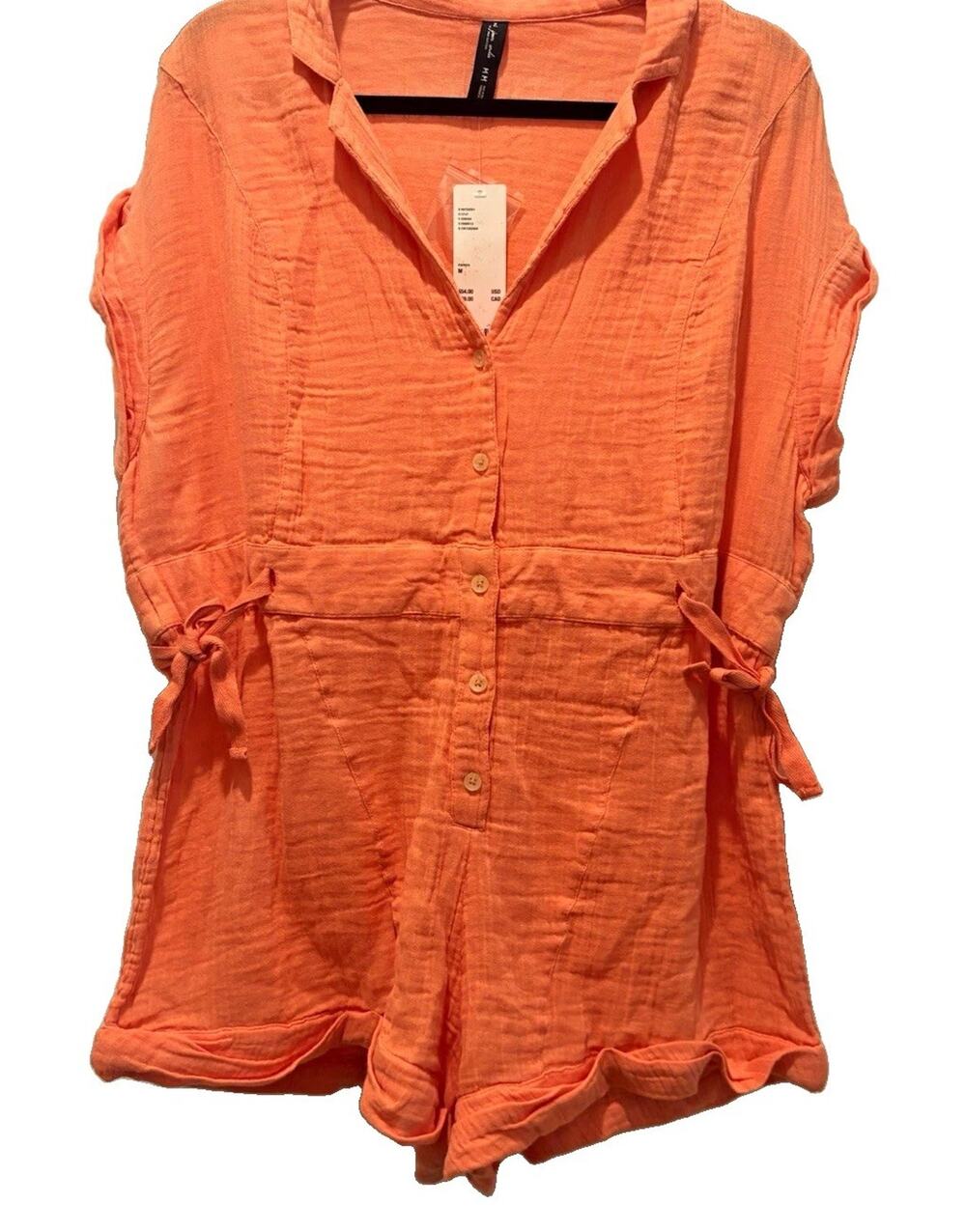 Urban Outfitters $54 NWT Out from Under Rosie Muslin Papaya Cotton Romper M